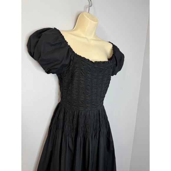 Caroline Constas Black Smocked Midi Dress women's Classic Casual Wardrobe Sz S - Picture 4 of 14